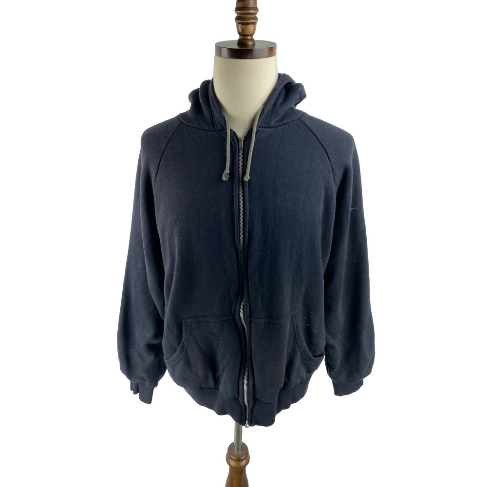 Action Mens Vtg Paint Splattered Distressed 80s Thermal Lined Full Zip‎ Hoodie